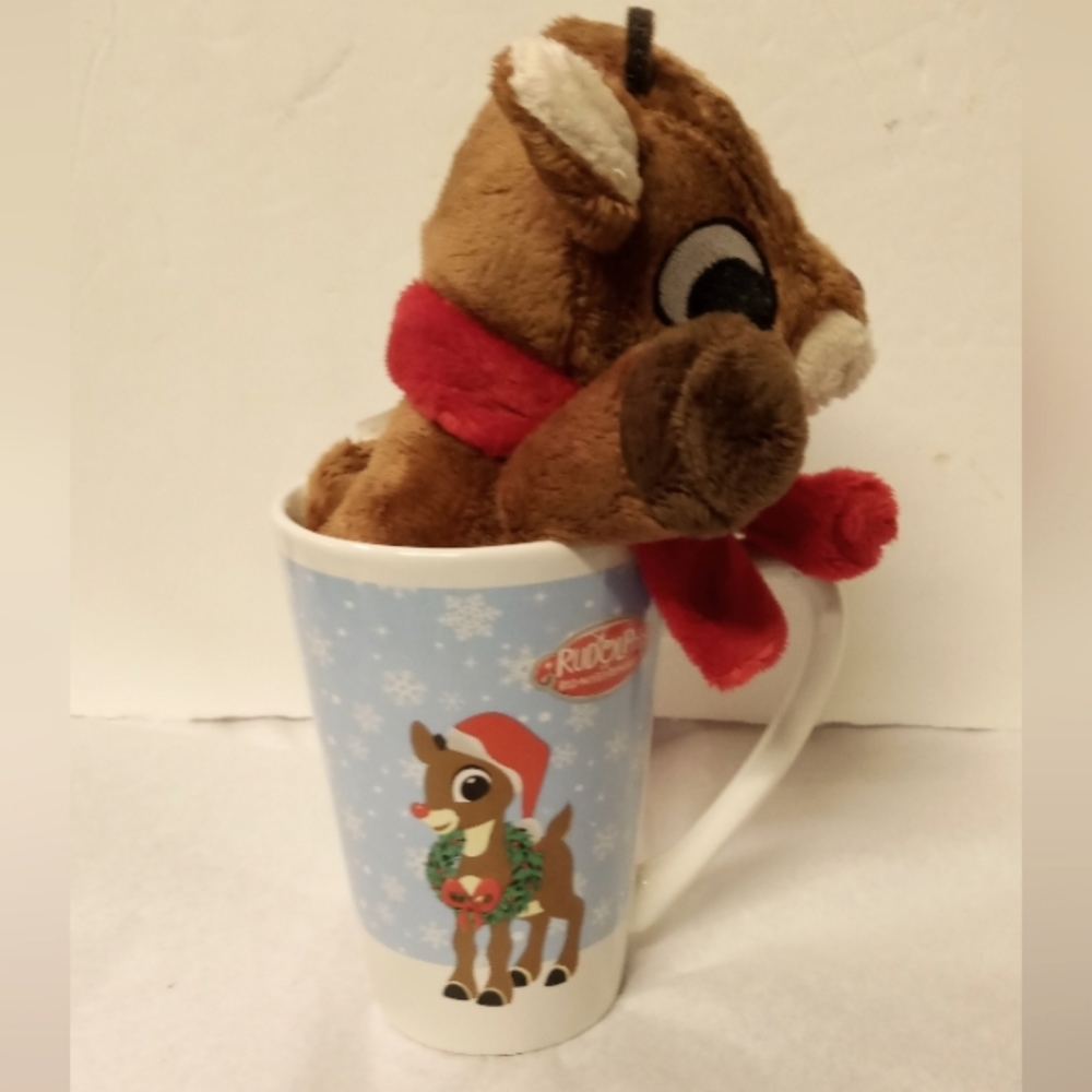 🆕 Stuff Plush Reindeer Rudolph in Mug Ceramic Giftset 12 oz